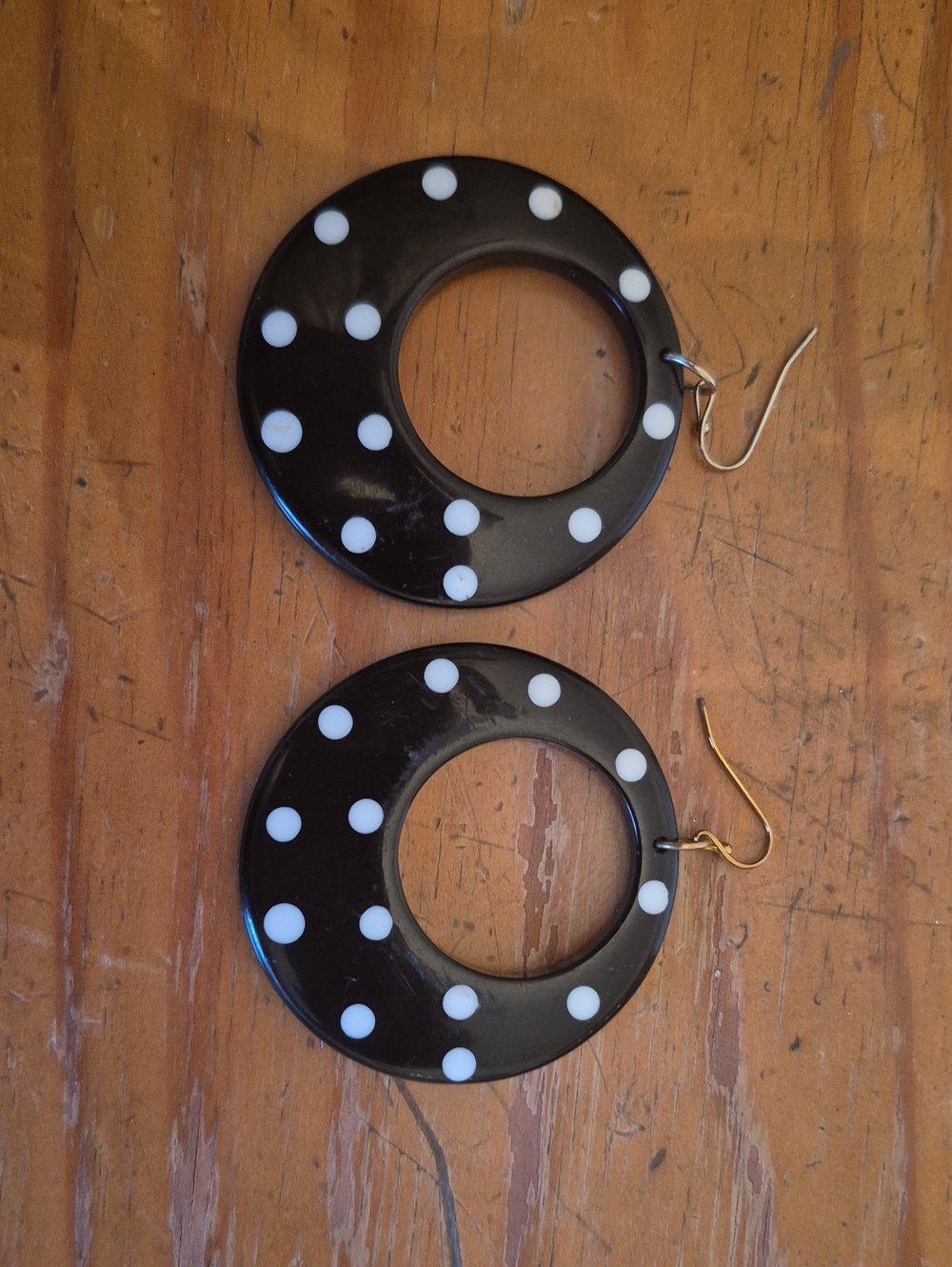 Bakelite Earrings black white Polka Dots (to match my V. Secret Polka Dot Bikini